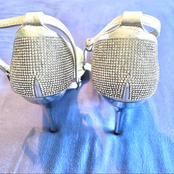 Stylo Silver Diamanté Studded Fancy High Heels Adjustable Ankle Strap - Picture 8 of 8